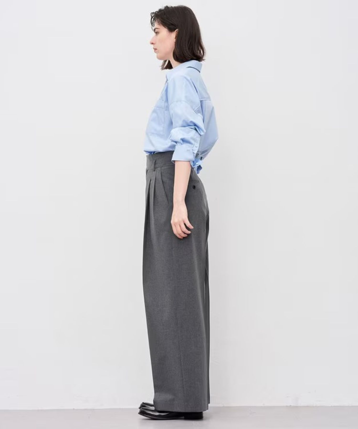 TRツイルワイドトラウザー(チェコール) ポリエステル / ウォッシャブル / ハイウエスト / PRUVGA0808