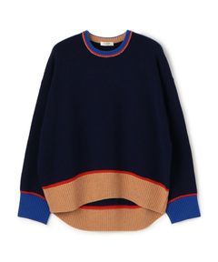 NZ LAMBS クルーネックプルオーバー ( ネイビー系 ) ウール / ドロップショルダー / 後ろ下がり / 伸縮性有り / 12-02-54-02206