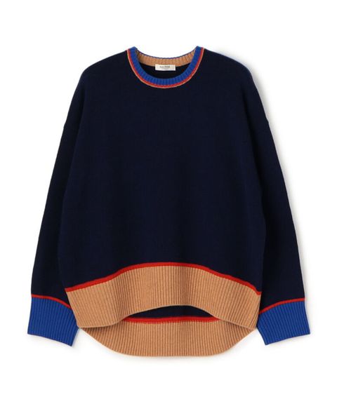 NZ LAMBS クルーネックプルオーバー ( ネイビー系 ) ウール / ドロップショルダー / 後ろ下がり / 伸縮性有り / 12-02-54-02206