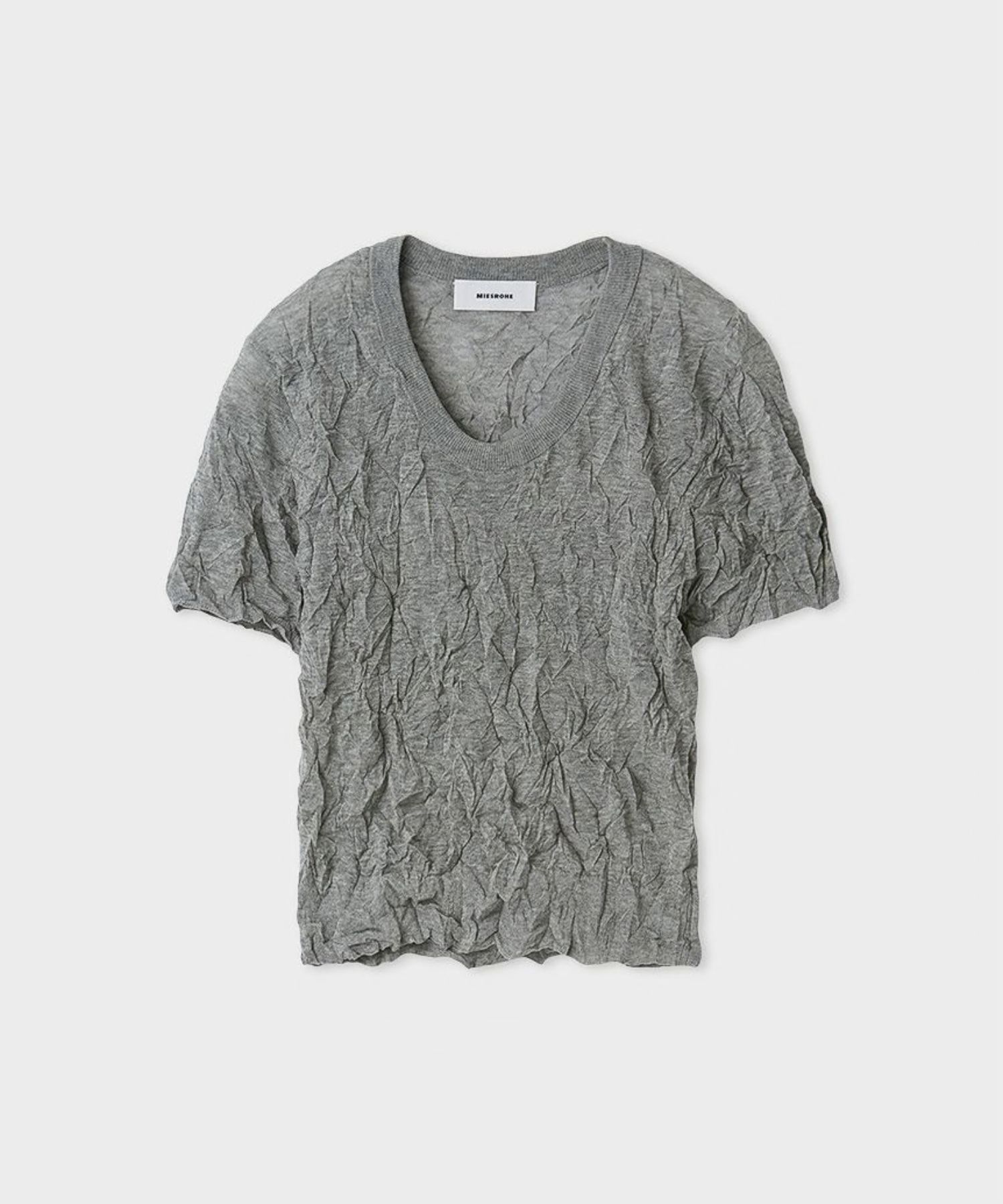 ワッシャーニットT(グレー)綿 / シアー素材 / 伸縮性有り / ウォッシャブル / MWNT261062