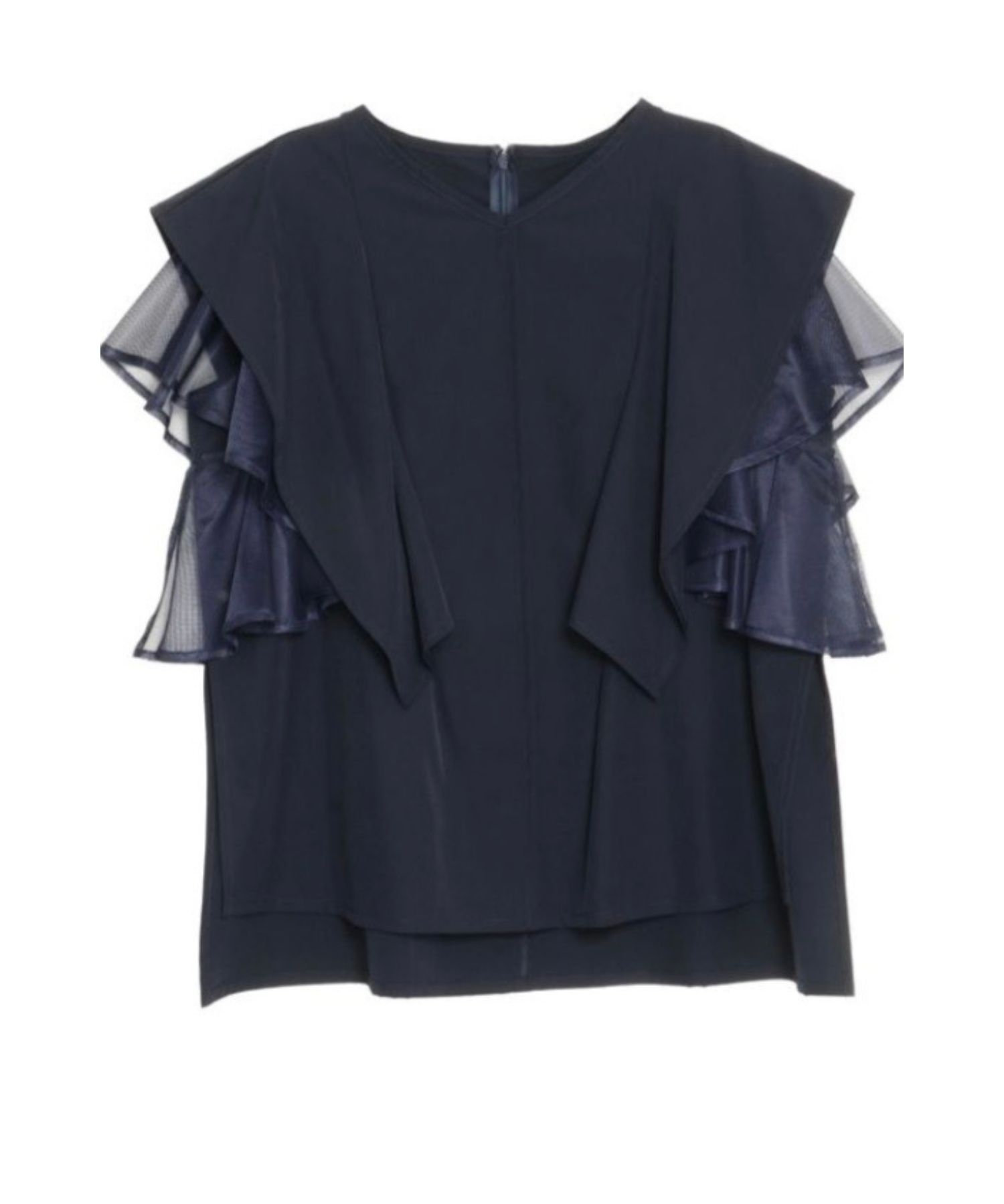 メッシュレイヤードスリーブブラウス(ネイビー) ナイロン / ウォッシャブル / 手洗い可 / 5126304213