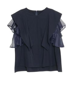 メッシュレイヤードスリーブブラウス(ネイビー) ナイロン / ウォッシャブル / 手洗い可 / 5126304213
