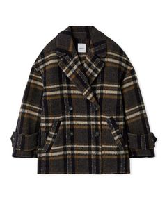 コクーンシルエットピーコート( CHECK ) ウール / リバー仕立て / 軽量 / ミディ丈 / 09WFC254110