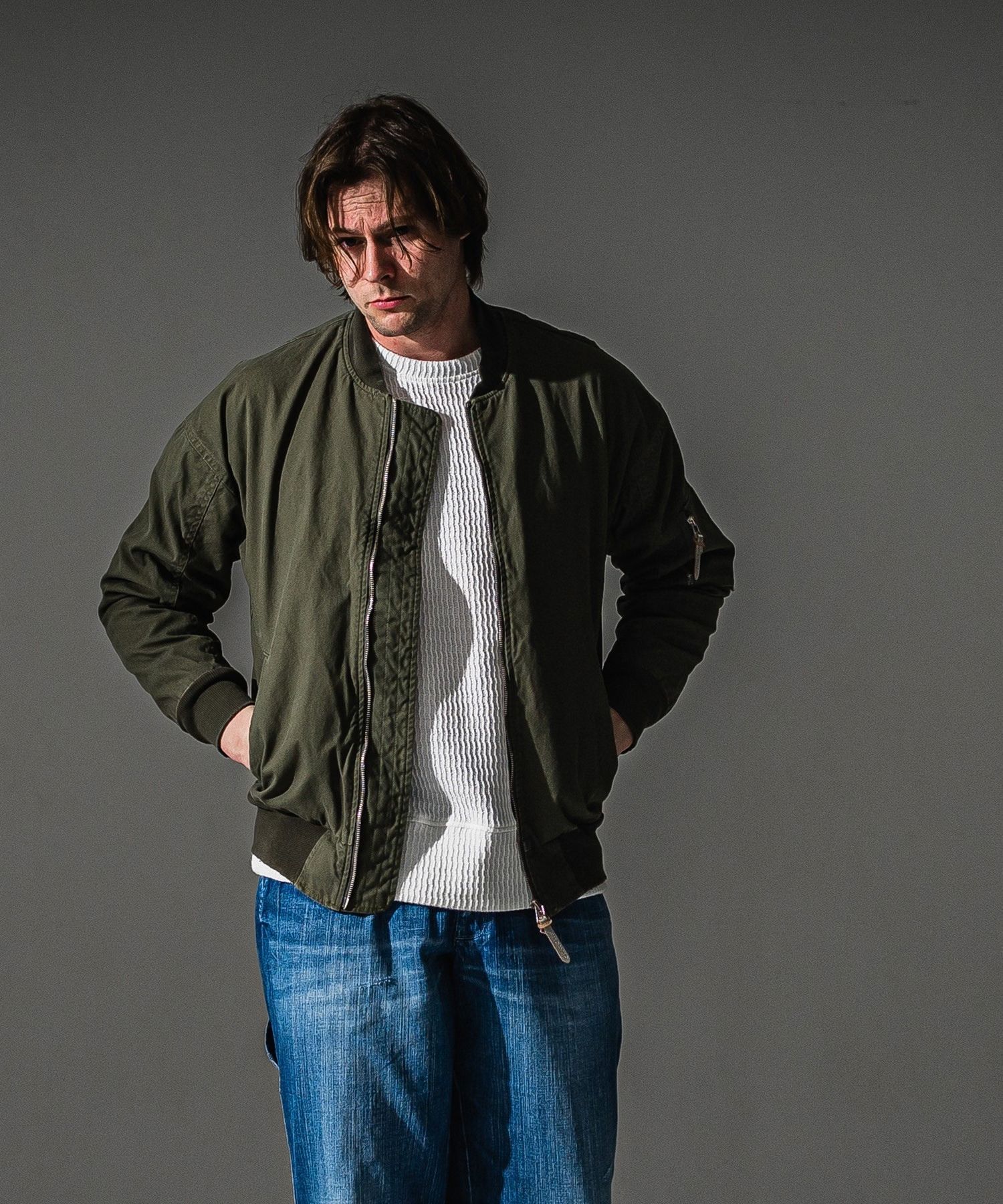 David JACKET (VKHAKI) コットン / ドロップショルダー/ 袖にシガレ ットポケット付/ ヴィンテージ加工 / RC41-JK-003