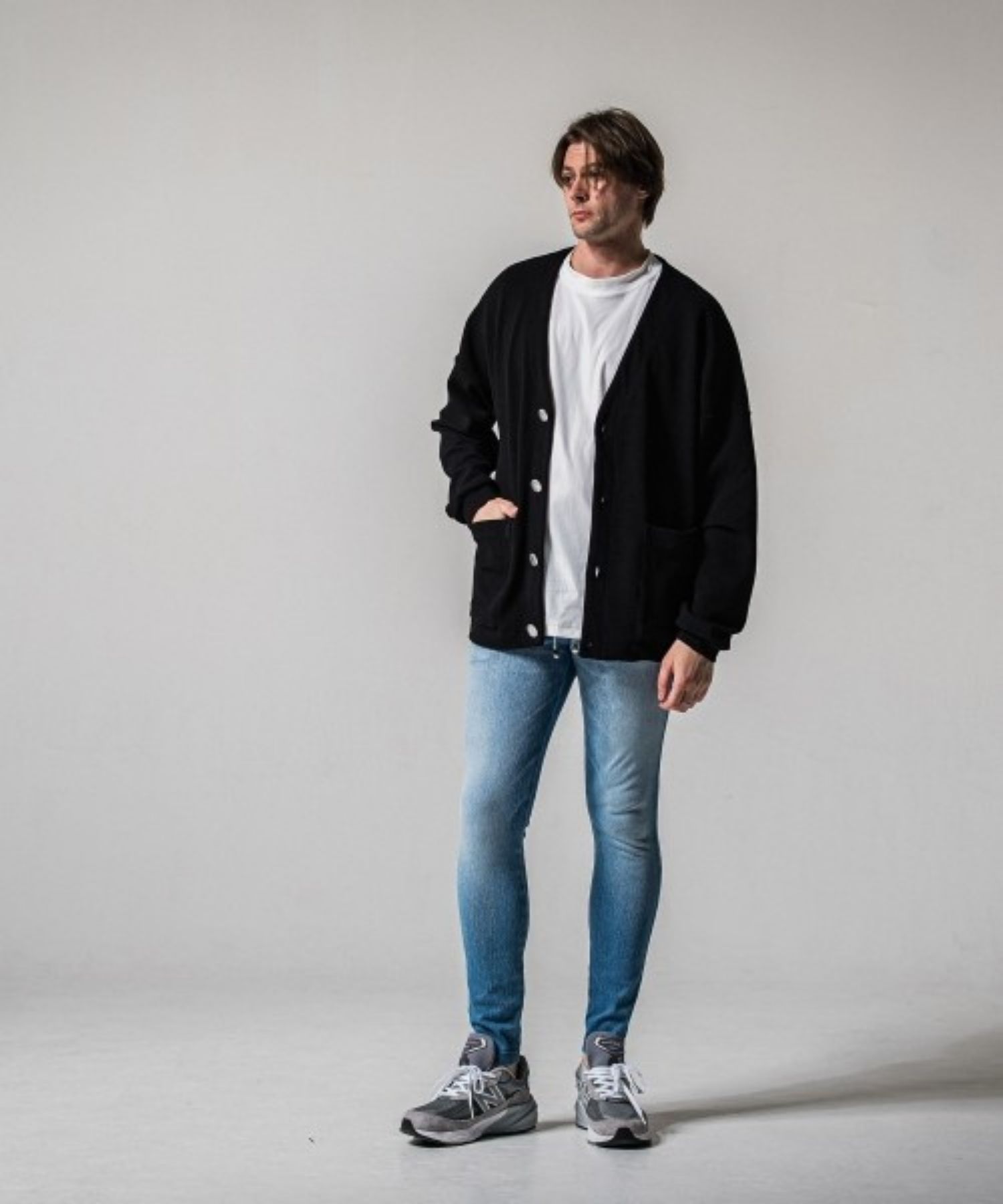 blister knit C/D (BLACK) ナイロン /幾何模様 / ストレッチ / パッチポケット / 手洗可 / RC41-C-004