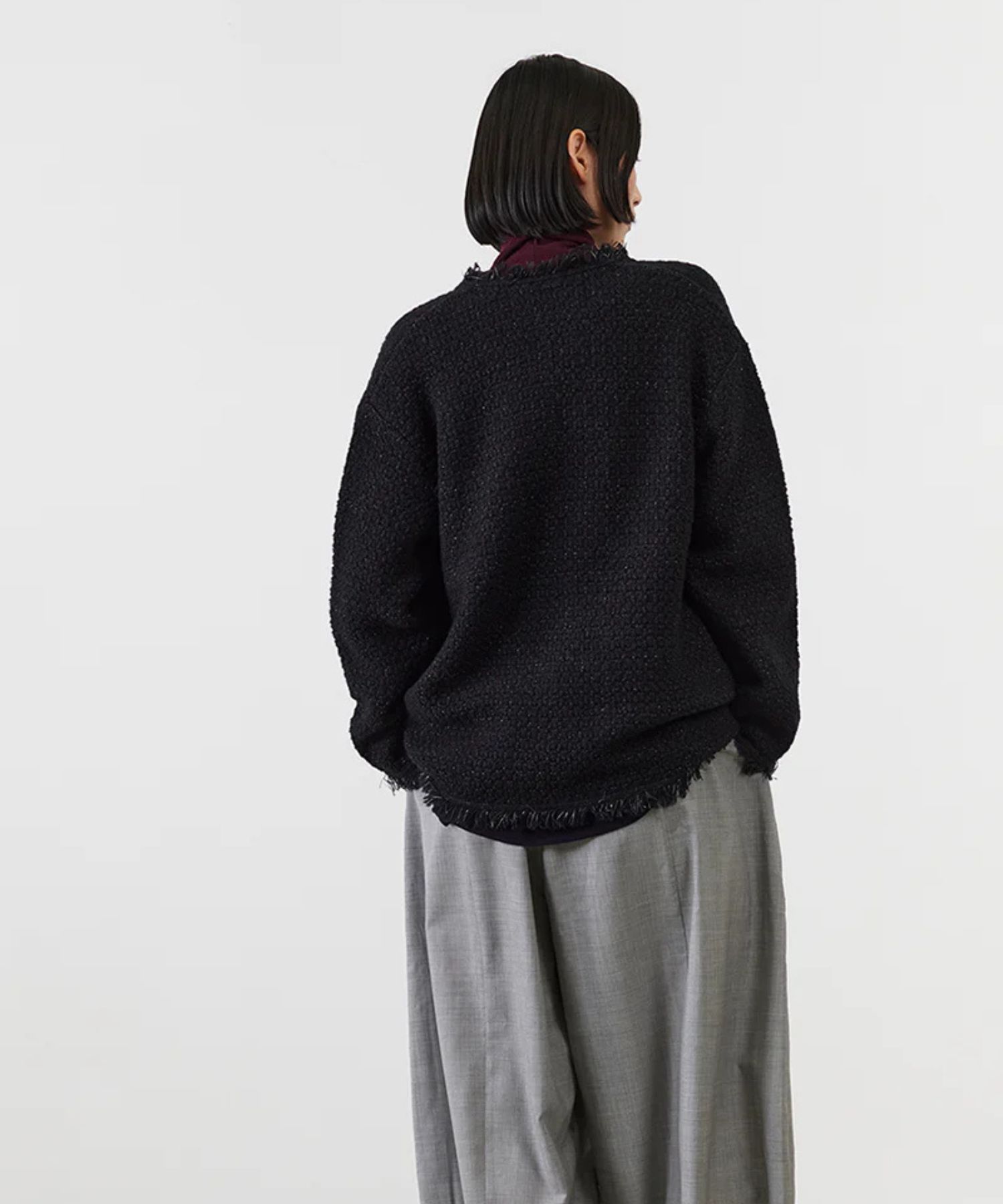TWEED KNIT JACKET ( BLACK) ポリエステル / 異素材MIX / ノーカラー / 金釦 /ADWS-501-29