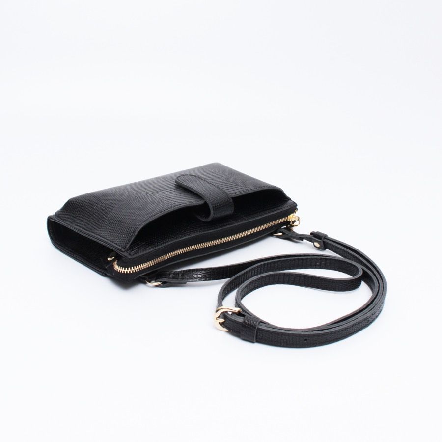 【ADRIA / アドリア】V-1326（Purple / パープル）リザード型押しレザー 横型スマートフォンポシェット / 牛革 / iPhone Pro入るサイズ