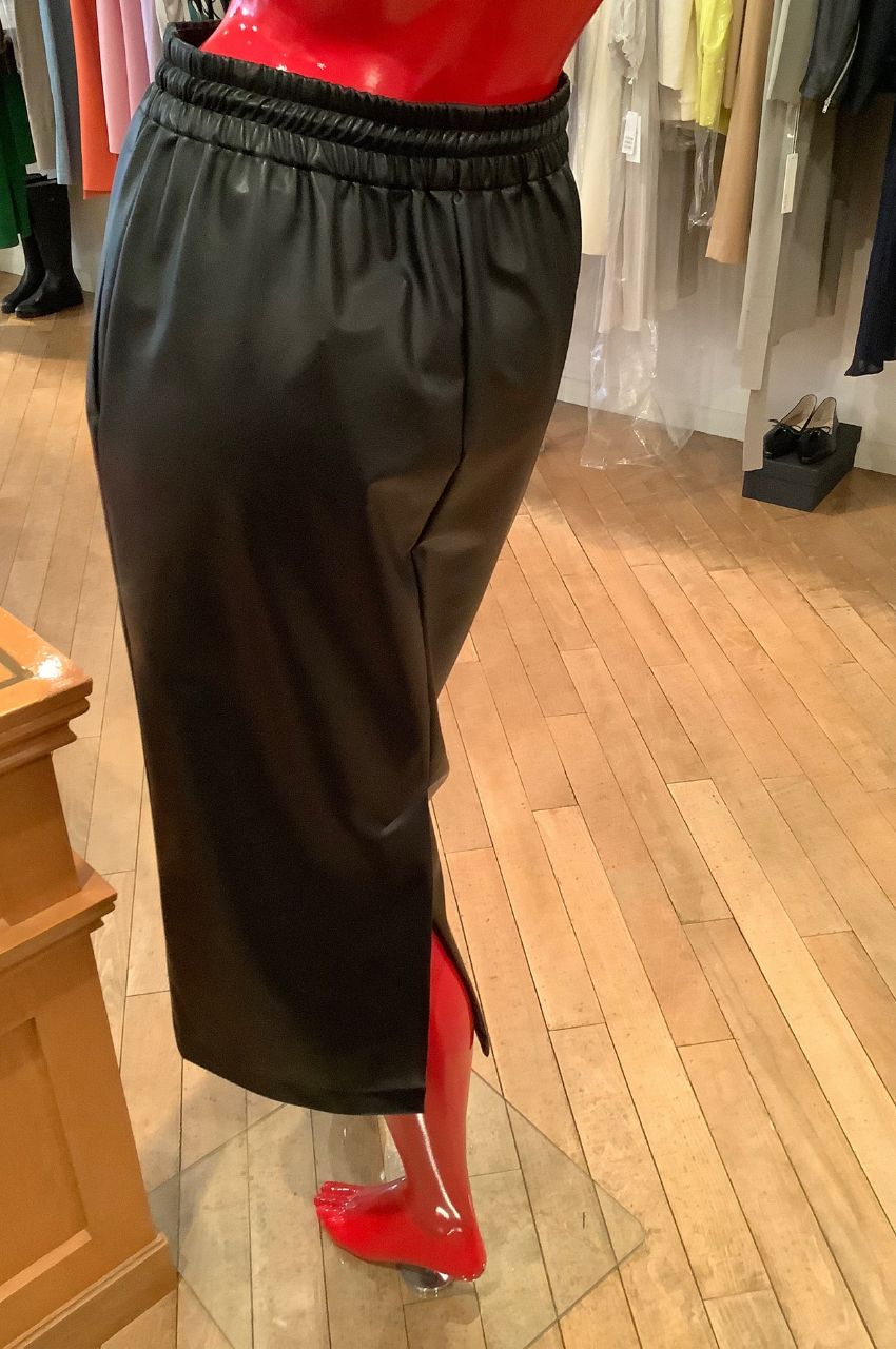 Eco Leather Drawstring SKT L / エコレザードローストリングスカート