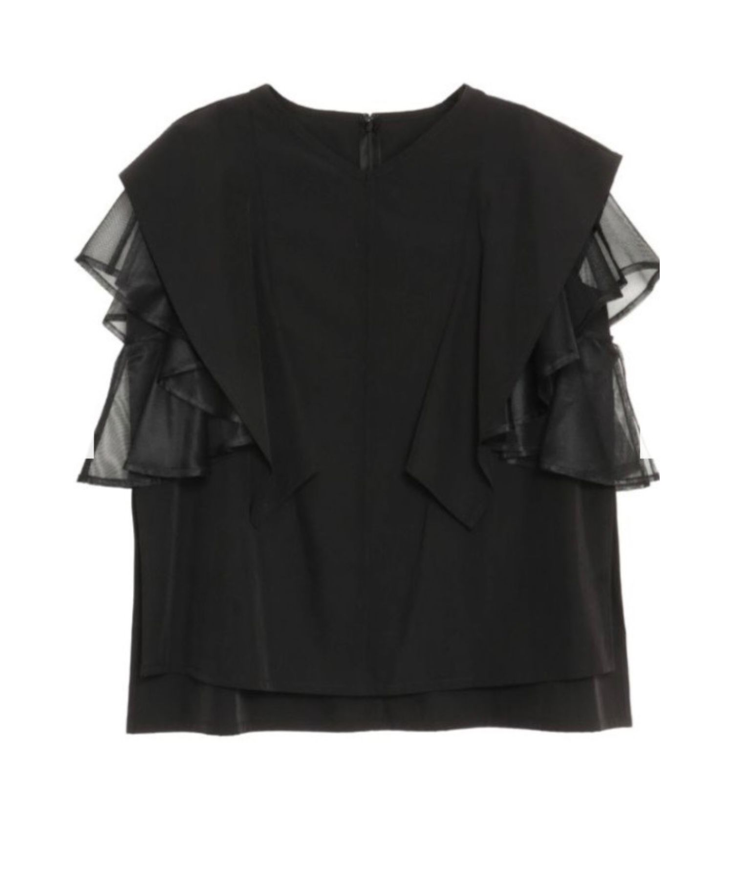 メッシュレイヤードスリーブブラウス(ブラック) ナイロン / ウォッシャブル / 手洗い可 / 5126304213