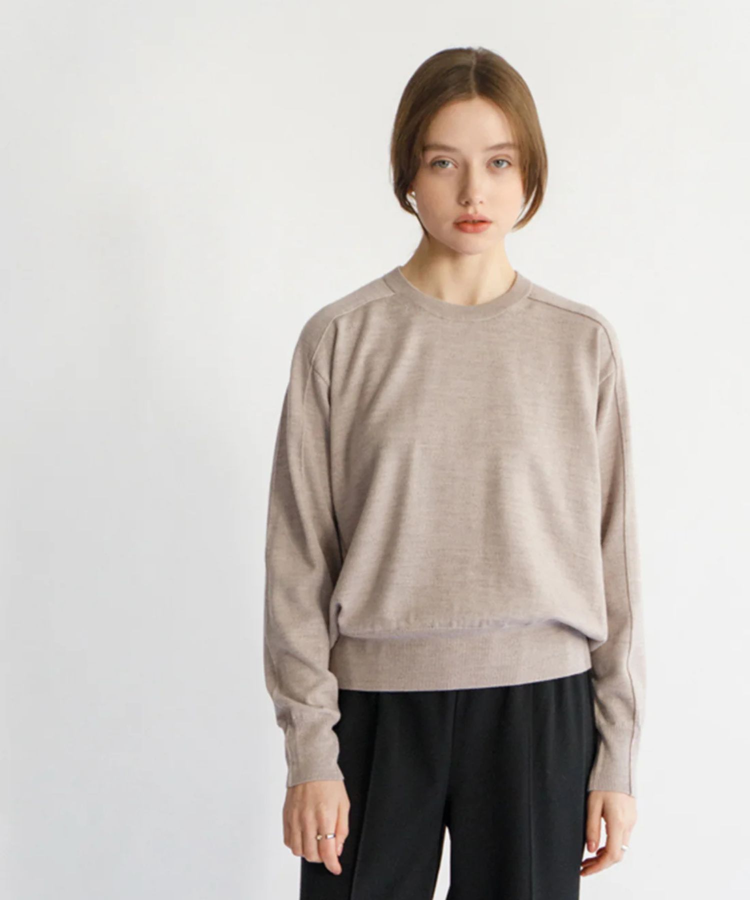 Re Stock Rws wool crew neck pullover (BEIGE) ウール/ 静電気防止 加工 / クルーネック  / 手洗可 / CT22391