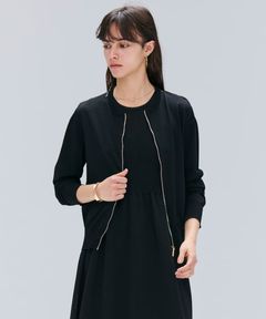 レザーラインジップカーディガン (Black) レーヨン / ストレッチ / 清涼感 / ウォッシャブル / KRCWGA0100