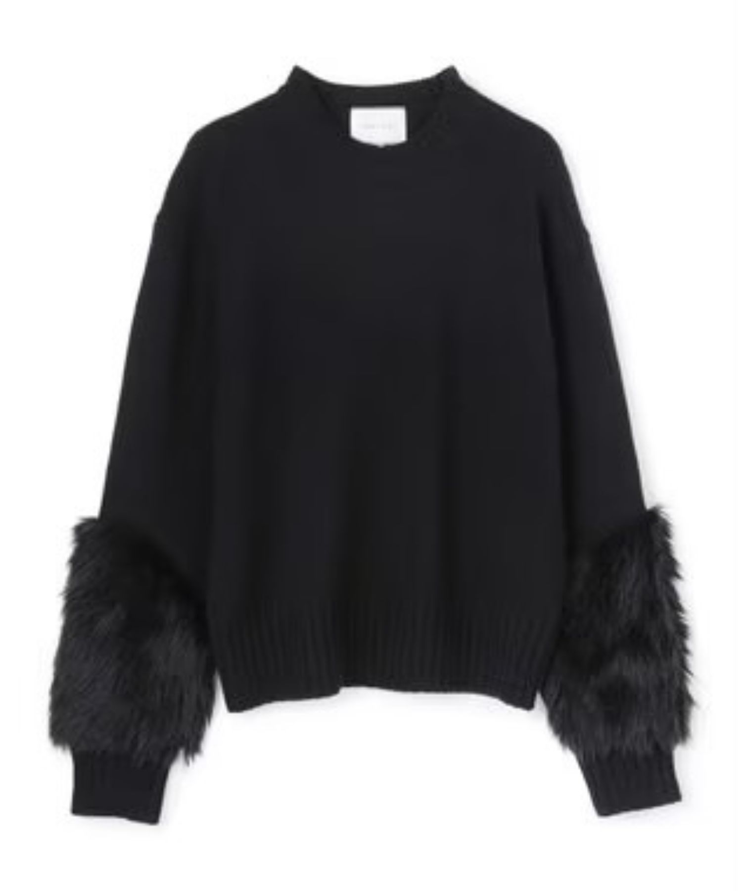 CHESTER / フェイクファークルーネックニット ( Black ) ウール / 袖口フェイクファー / 手洗可 / KRCWGW0405
