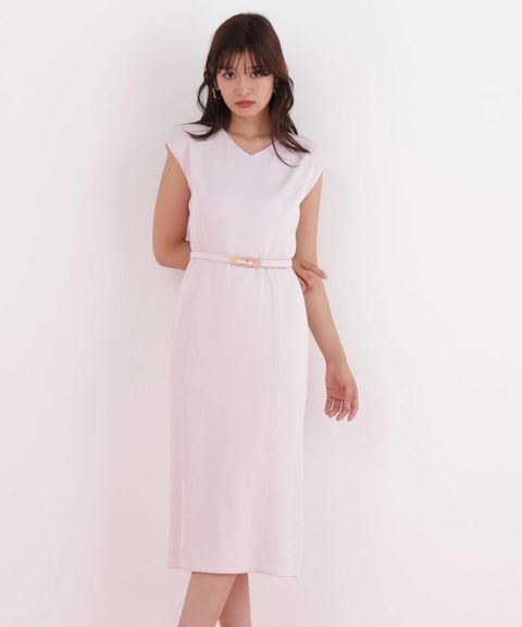 ハイツイストワンピース(ピンク)トリアセテート / 裏地付き / 後ファスナー / 後裾にベンツあり / 膝がちょうど隠れる丈 / ストレッチあり / 共地ベルト付き / 0316940099