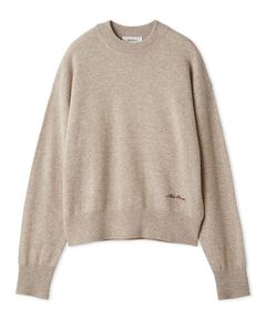 クルーネックベーシックニット ( BEG ) 羊毛  / 伸縮性有り / ブランドネームの刺しゅう / モックネック風 /  09WNT265133