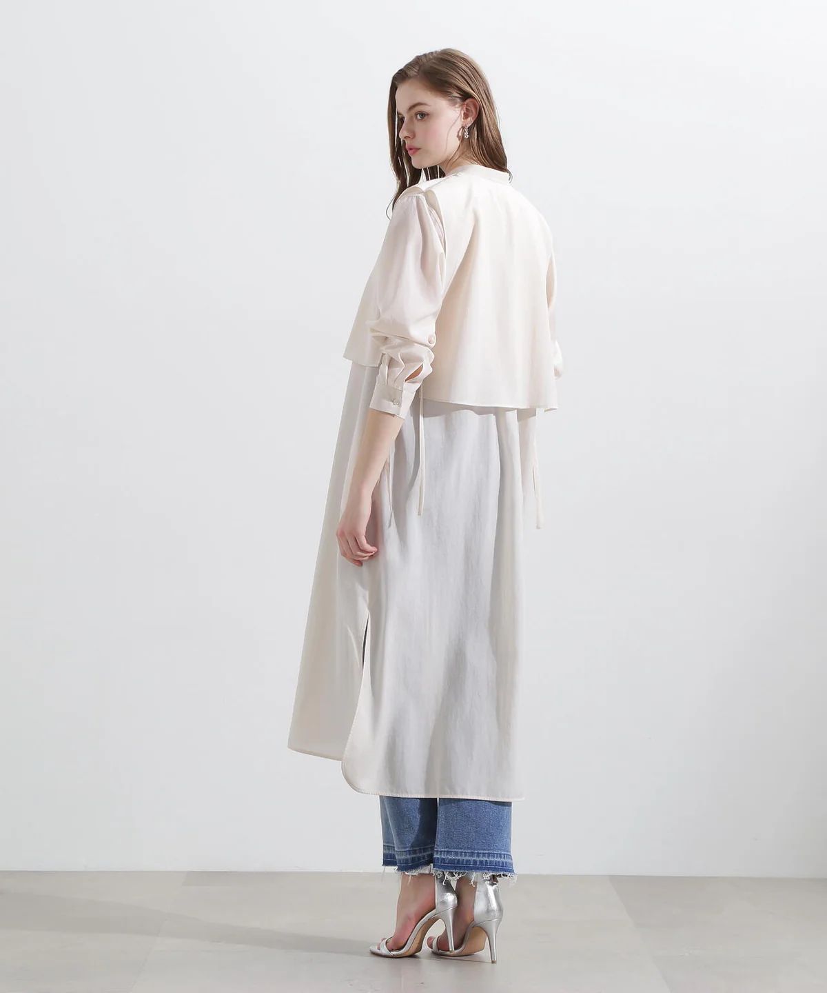 レイヤードシャツワンピース (ベージュ) / ポリエステル 100% / ウォッシャブル / 0315140305