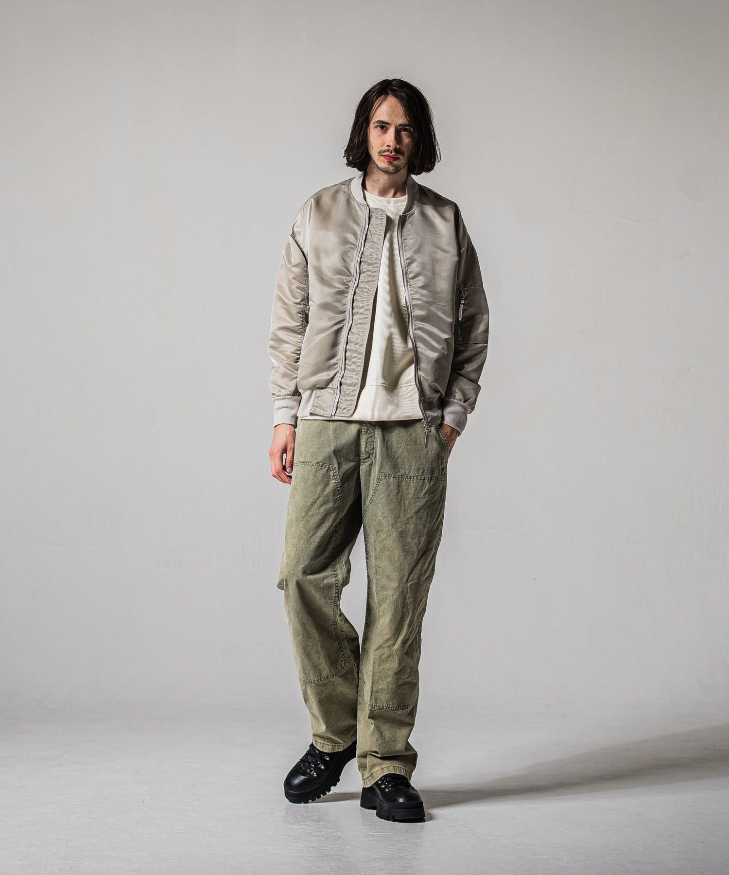 double knee PT ( DKHAKI) 綿 / スラッシュサイドポケット /  ウエストゴム/ ドローコード / 手洗可 / RC39-ST-041-3