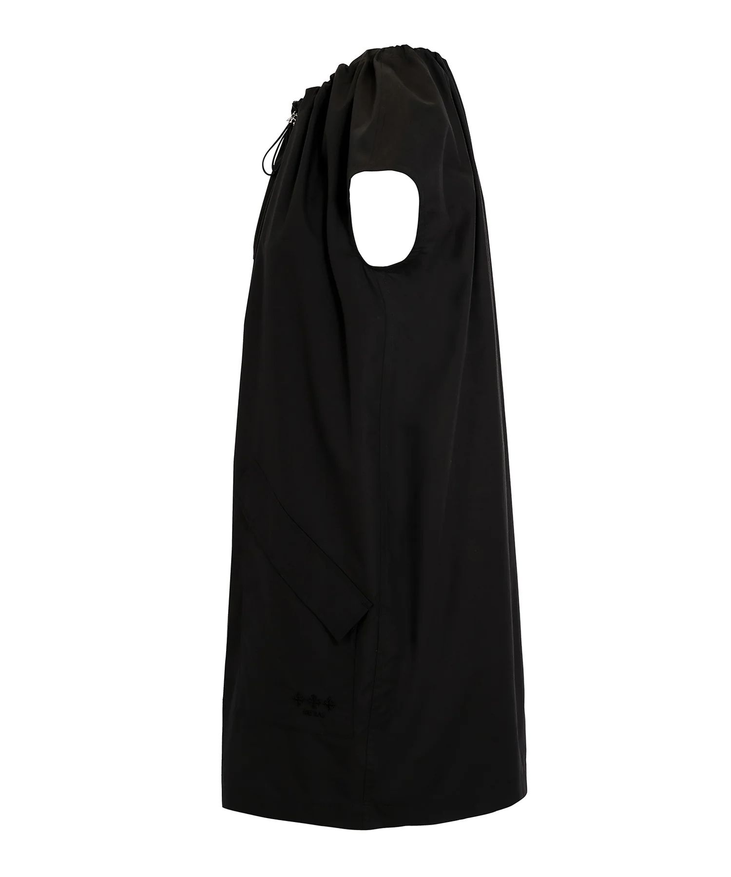 FERUSA フェルサ ワンピース (ブラック) 綿 / コクーンシルエット / 光沢有り / 首回りゴムコード / ポケット付き / LCKZ0257090528