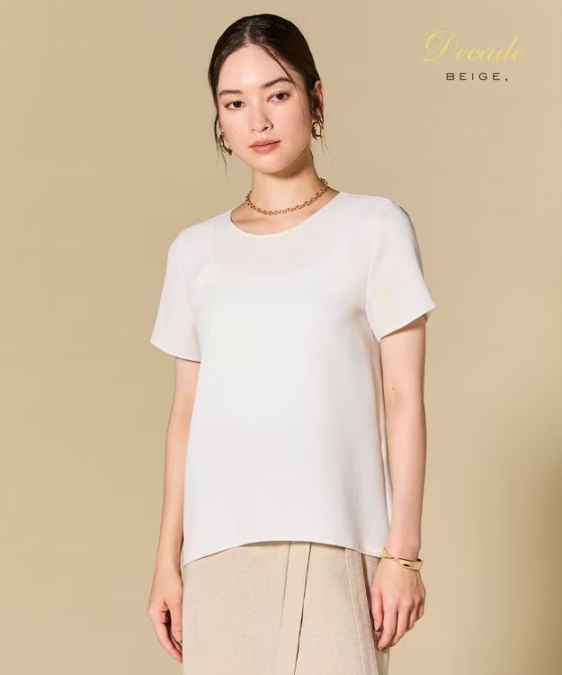 SHELBY / ハーフスリーブブラウス ( White ) ポリエステル / クルーネック / シワになりにくく / 手洗可 / BLCWCS0761