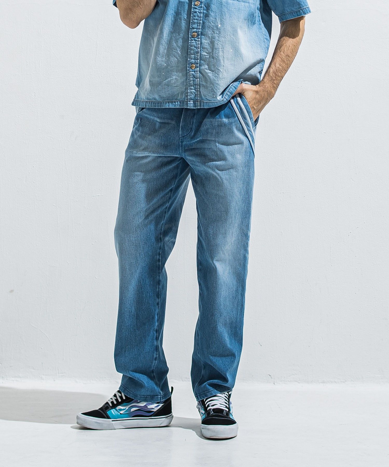 EDGE DENIM SEMI WIDE PT ( DIND ) コットン  / ストレッチ /エコレザーライン / スラッシュポケット /  RC40-ST-014WTD