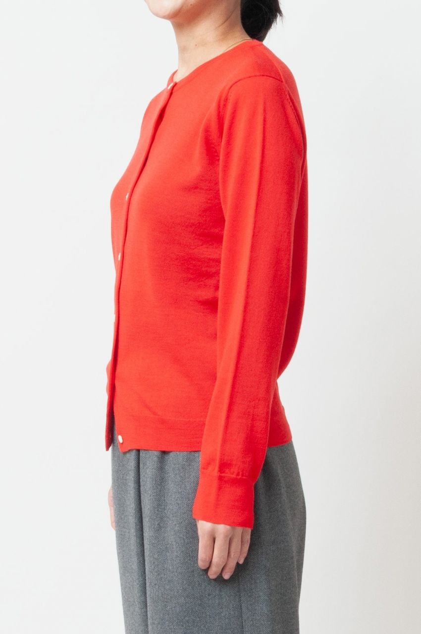 Crew Neck Knit Cardigan (レッド) 毛 / ボタン /  コンパクトサイズ / ラウンドネック / FN242-13451