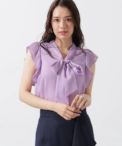 ［WEB限定/店舗限定］ブライト楊柳プリーツスリーブブラウス (ラベンダー) / ポリエステル / 0315110590