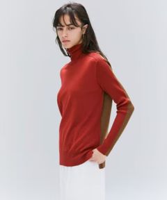 LA MONNAIE / バイカラーウールタートルニット (OrangeRed × Caramel) 毛/ タートル / 裾サイドスリット/ 手洗可 / KRCWGW0300