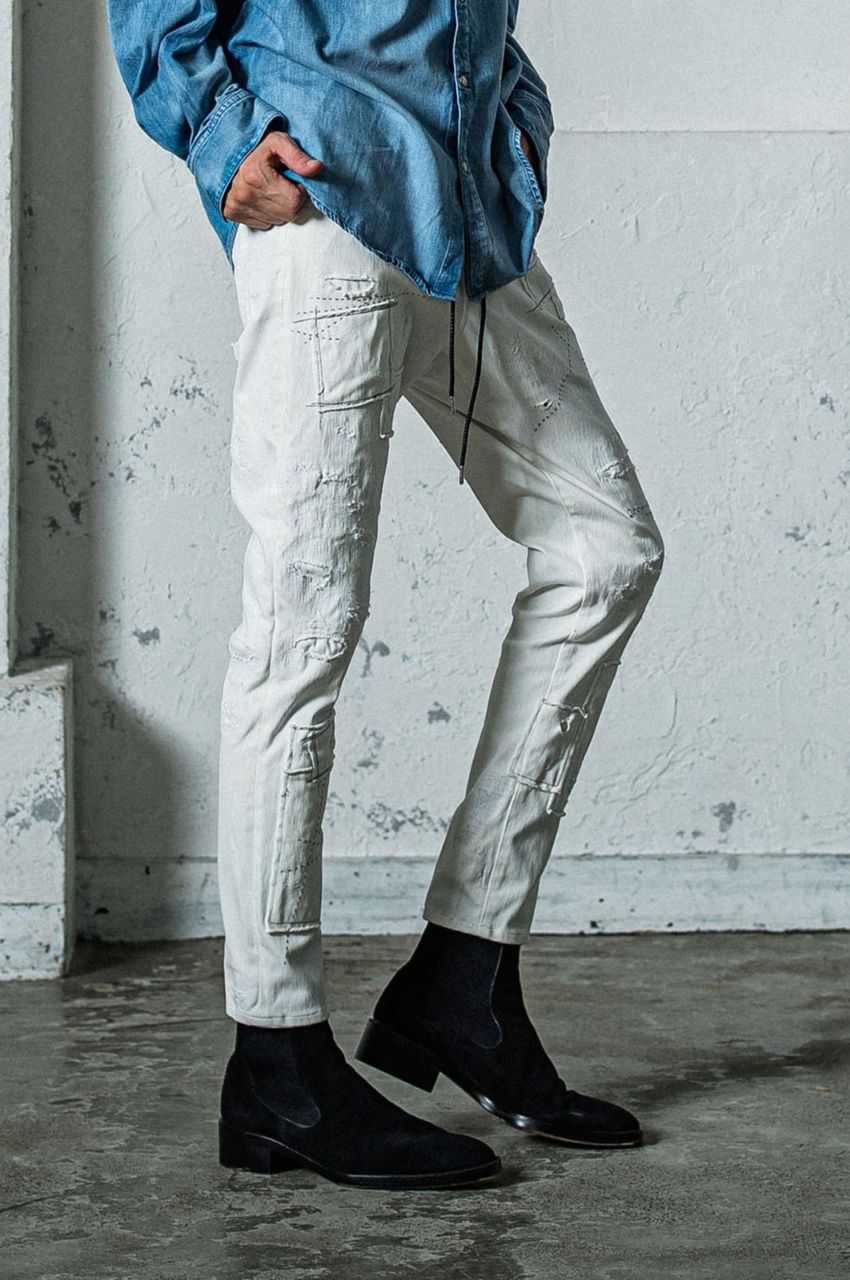 MICK DENIM JERSEY (ホワイト ) コットン /ストレッチ / 柔らかい / パッチワーク /RC35-ST-020-3