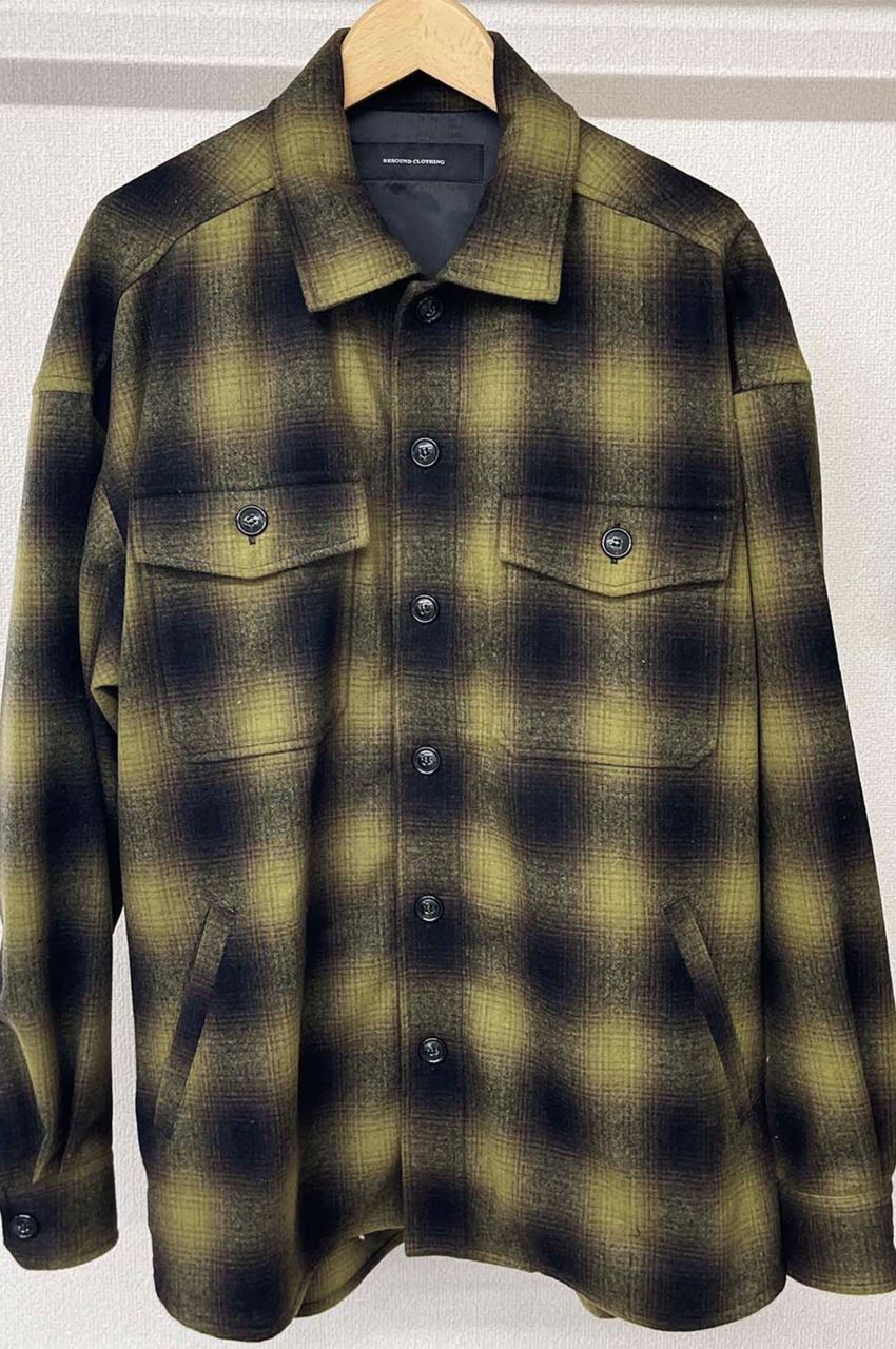 RESOUND CLOTHING - WOOLCHECK OVER CPO JK GREEN CHECK /ウールチェックオーバーサイズCPOジャケット  | LA FEMME