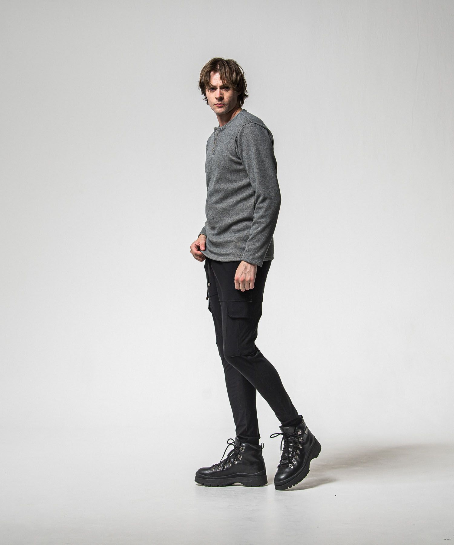 velours fleece thermal HENRY (GREY ) ポリエステル / 裏起毛 / コンチョボタン / 暖かい / RC38-C-003