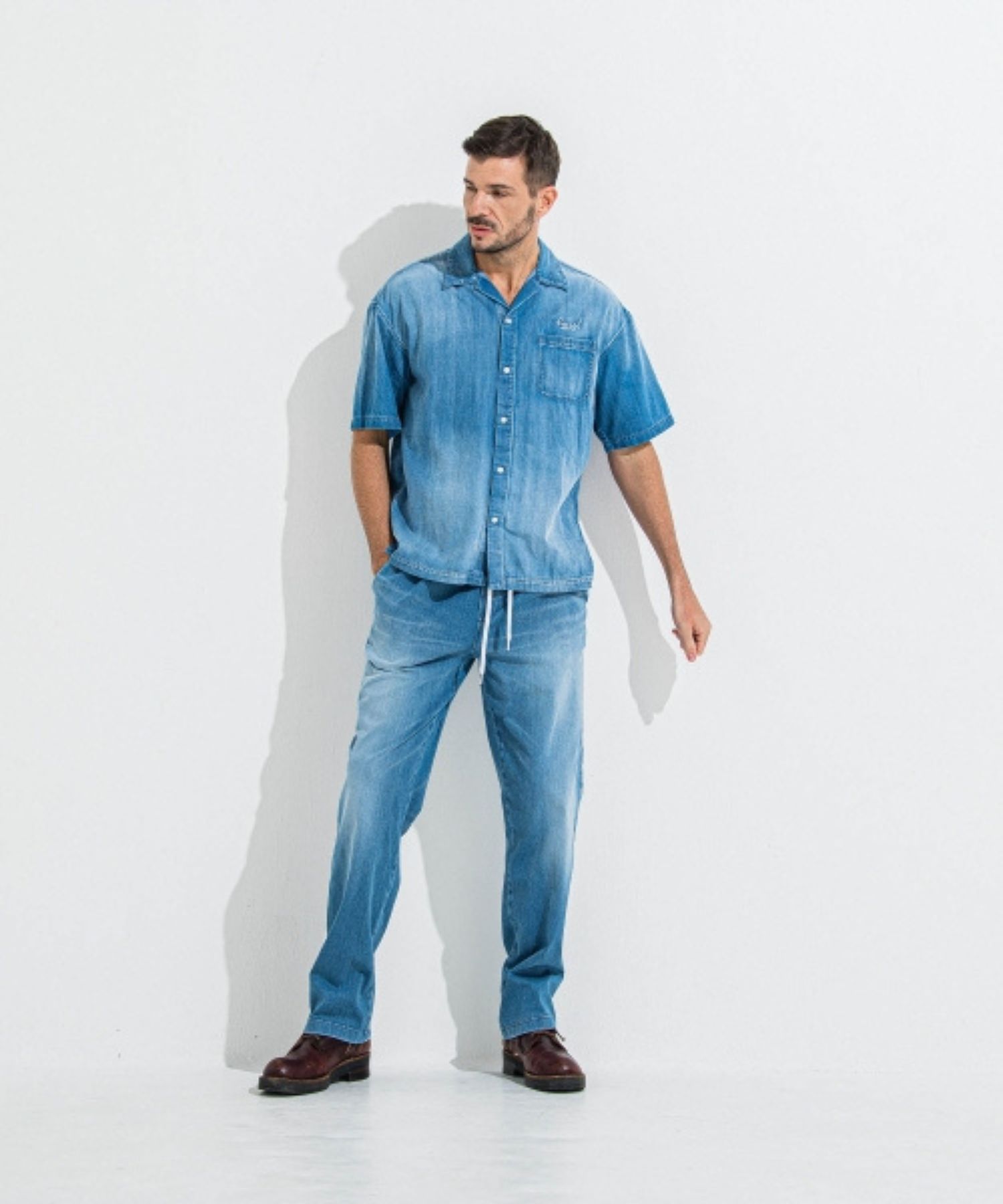 DENIM JERSEY WIDE PT (ライトインディゴ) コットン / セミワイドシルエット / ウエストドロ ーコード/ スラッシュサイドポケット / RC36-ST-016WTD-3