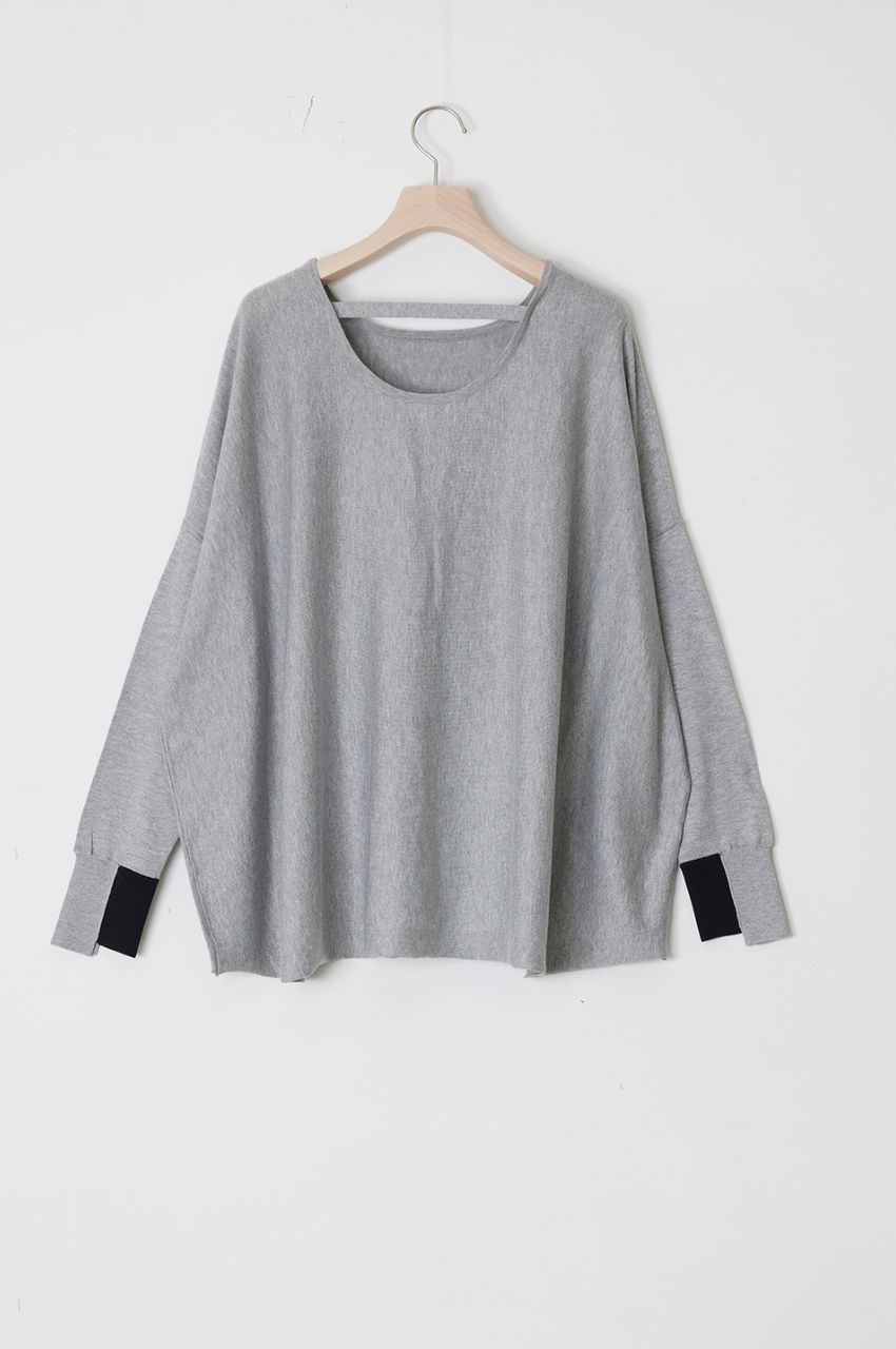 SEA ISLAND COTTON KNIT ROUND KNIT T (CLOUD) 綿 / 袖口配色 / 袖口スリット/ フレアライン / 柔らかい / 手洗い可 / ADWS-401-17