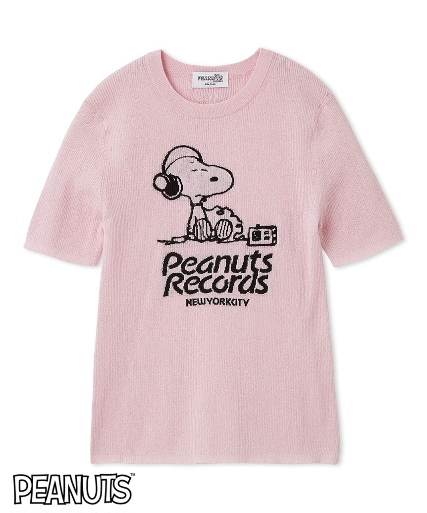 【PEANUTS RECORDS】スヌーピージャガードリブニット (PNK) 綿 / 伸縮性有り / 軽量 / 手洗可 /  09WNT261026