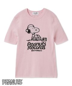 【PEANUTS RECORDS】スヌーピージャガードリブニット (PNK) 綿 / 伸縮性有り / 軽量 / 手洗可 /  09WNT261026
