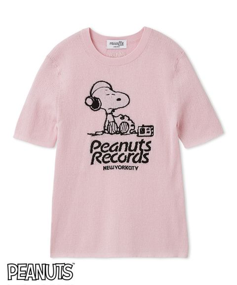 【PEANUTS RECORDS】スヌーピージャガードリブニット (PNK) 綿 / 伸縮性有り / 軽量 / 手洗可 /  09WNT261026