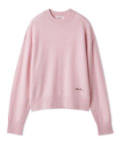 クルーネックベーシックニット (  PNK ) 羊毛  / 伸縮性有り / ブランドネームの刺しゅう / モックネック風 /  09WNT265133