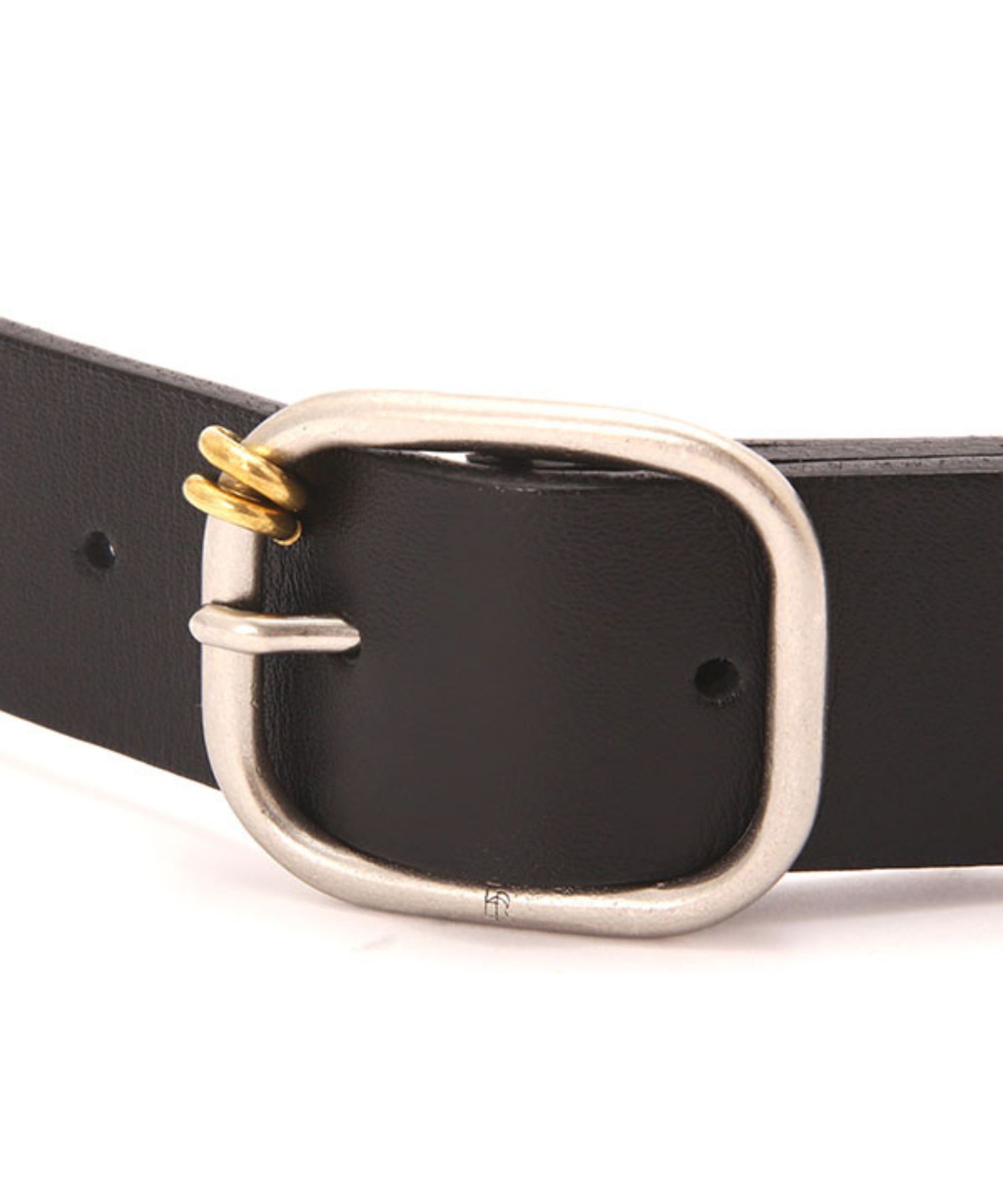 ブラスリングバックルセンターステッチベルト (BLACK ) 牛革 / スクエア型バックル / ゴールドリング  / 刻印 / 1225473097