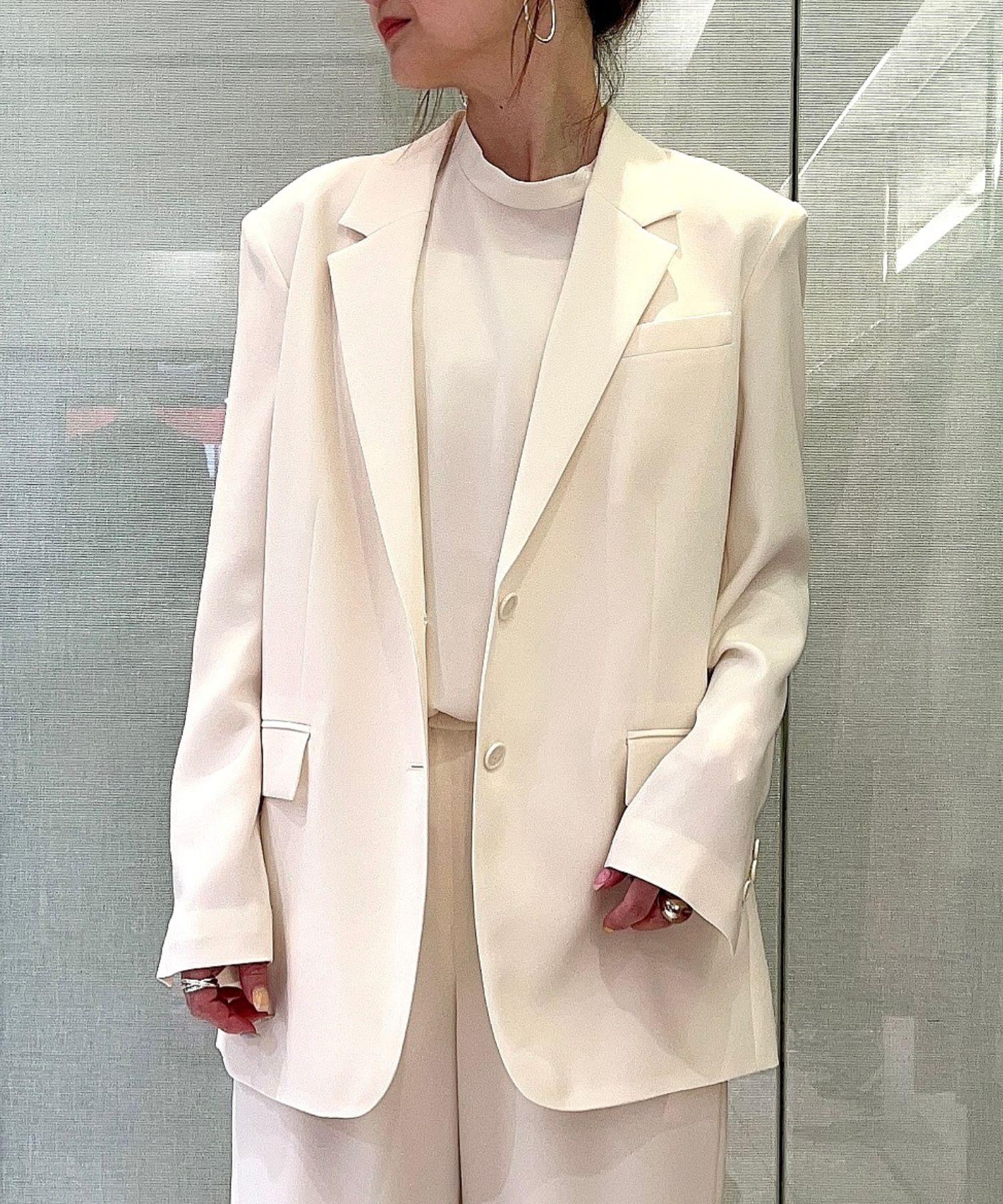Satin Crepe Straight Blazer(ライス) / トリアセテート / ウォッシャブル / 01-5204102