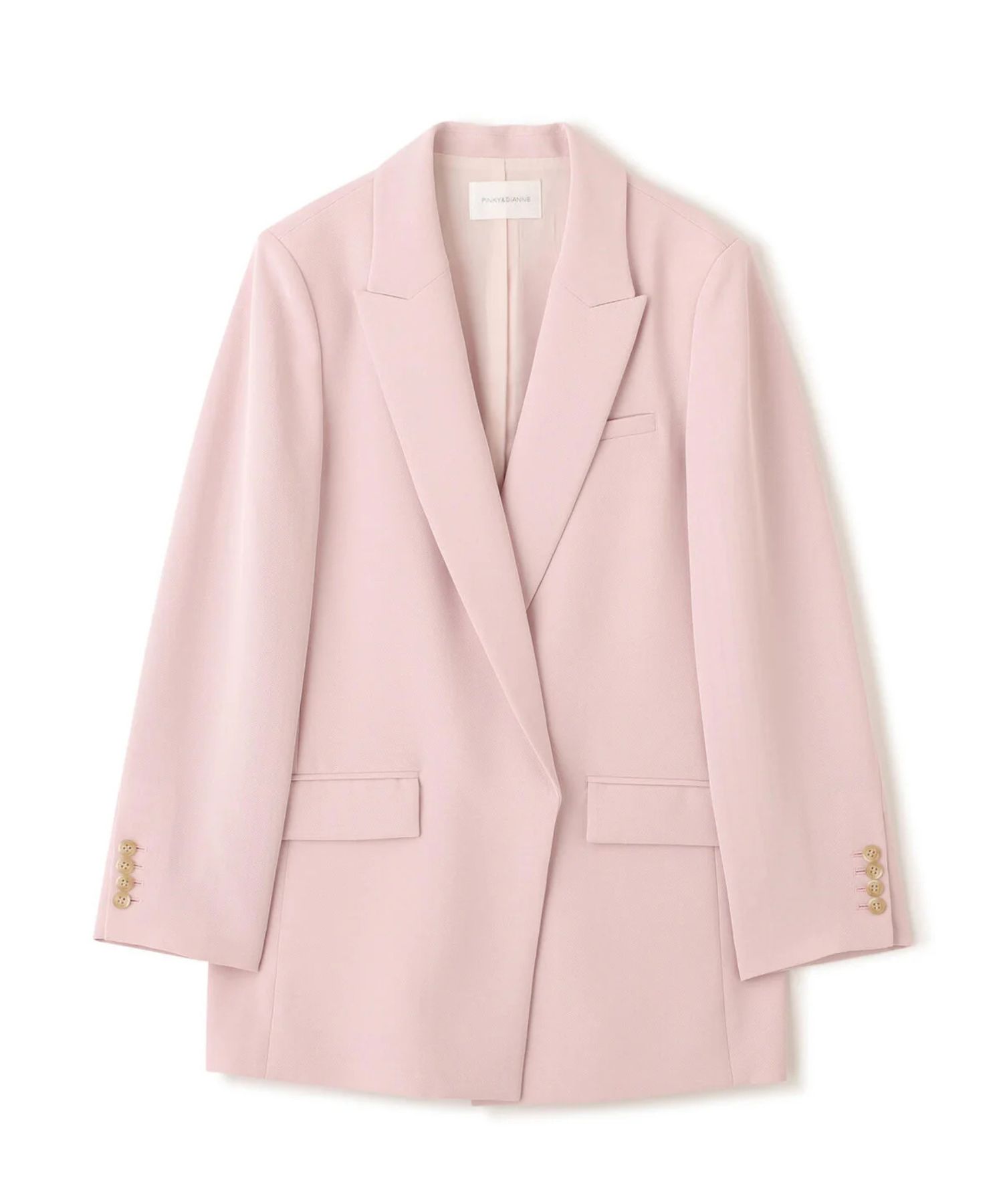 ストライプスリーブジャケット(フラミンゴピンク) ポリエステル / ストレッチ無し / 総裏 / ポケット×3/ 前あきは止めなし / 肩パットあり / 袖口は本あき / 0316150104