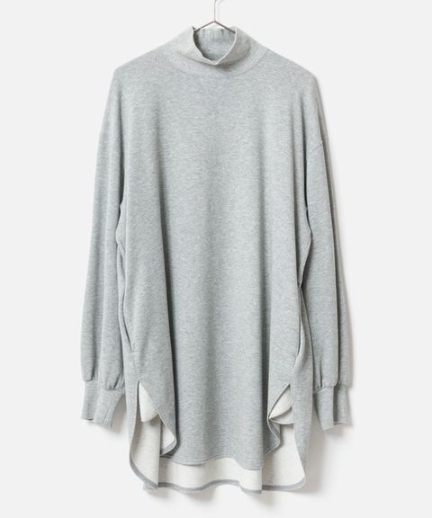High Neck Long Pullover ( グレー ) 綿 / サイドポケット /サイドスリット / FK252-31223