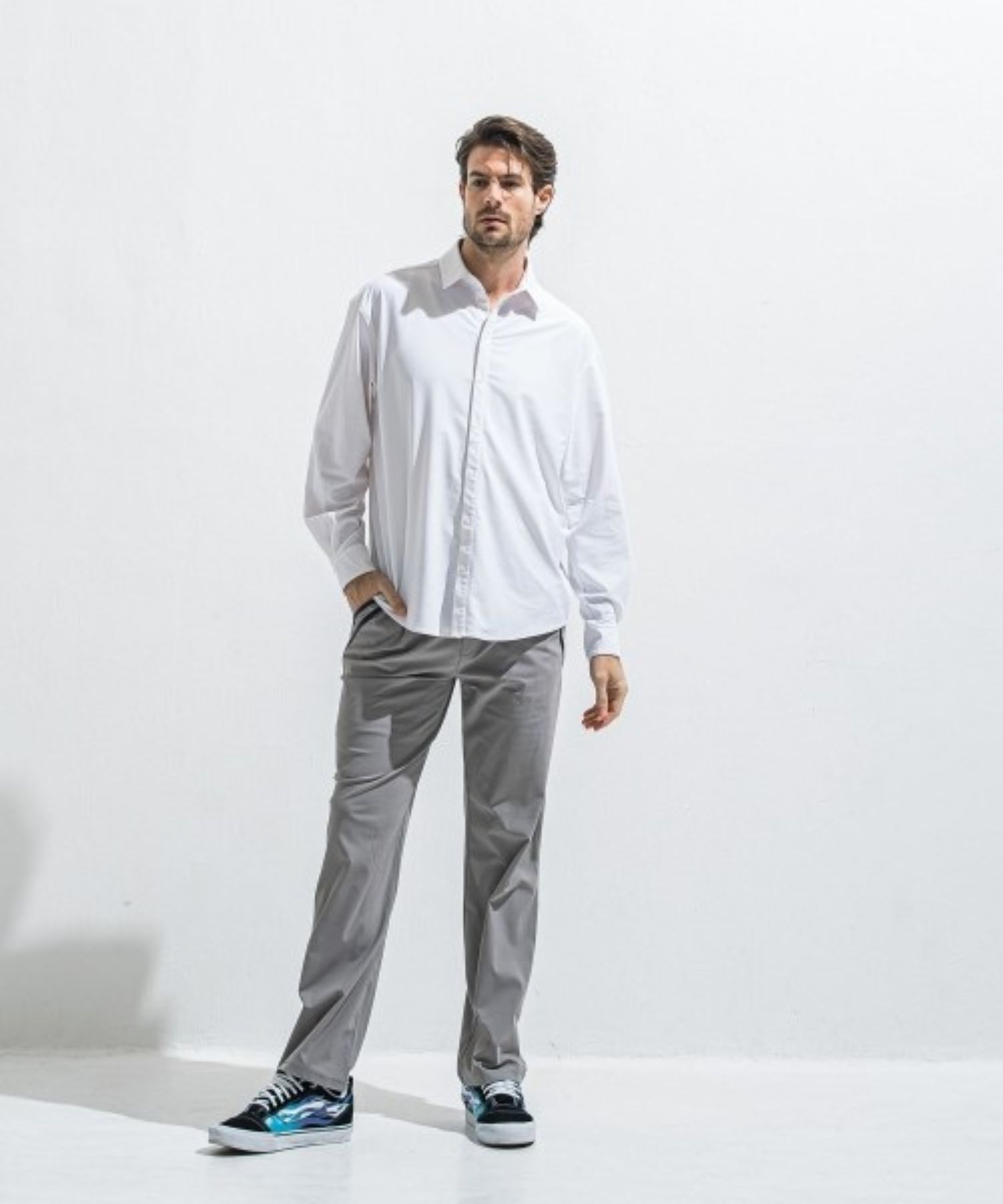 EDGE NYLON SEMI WIDE PT(GREY) ナイロン/ 360°ストレッチ/ 5ポケット / エコレザーライン / 手洗可 /  RC40-ST-014WT