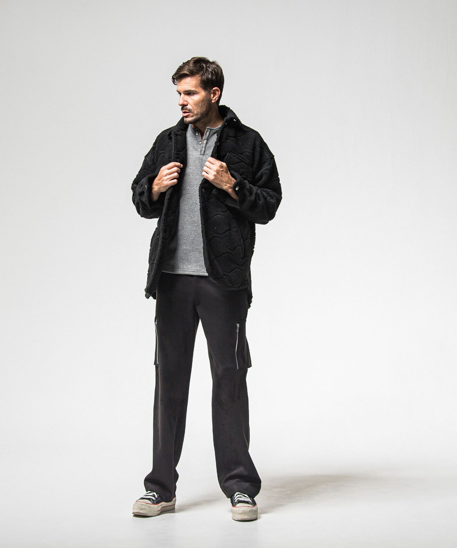 velours fleece thermal HENRY (GREY ) ポリエステル / 裏起毛 / コンチョボタン / 暖かい / RC38-C-003