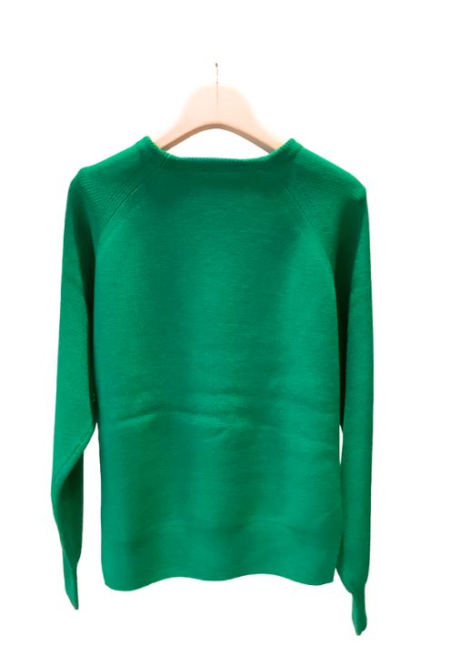 Boat neck knit pullover (グリーン) ウール /  クロップド丈 / 手洗い可 /  サイドスリット/ FN242-05402