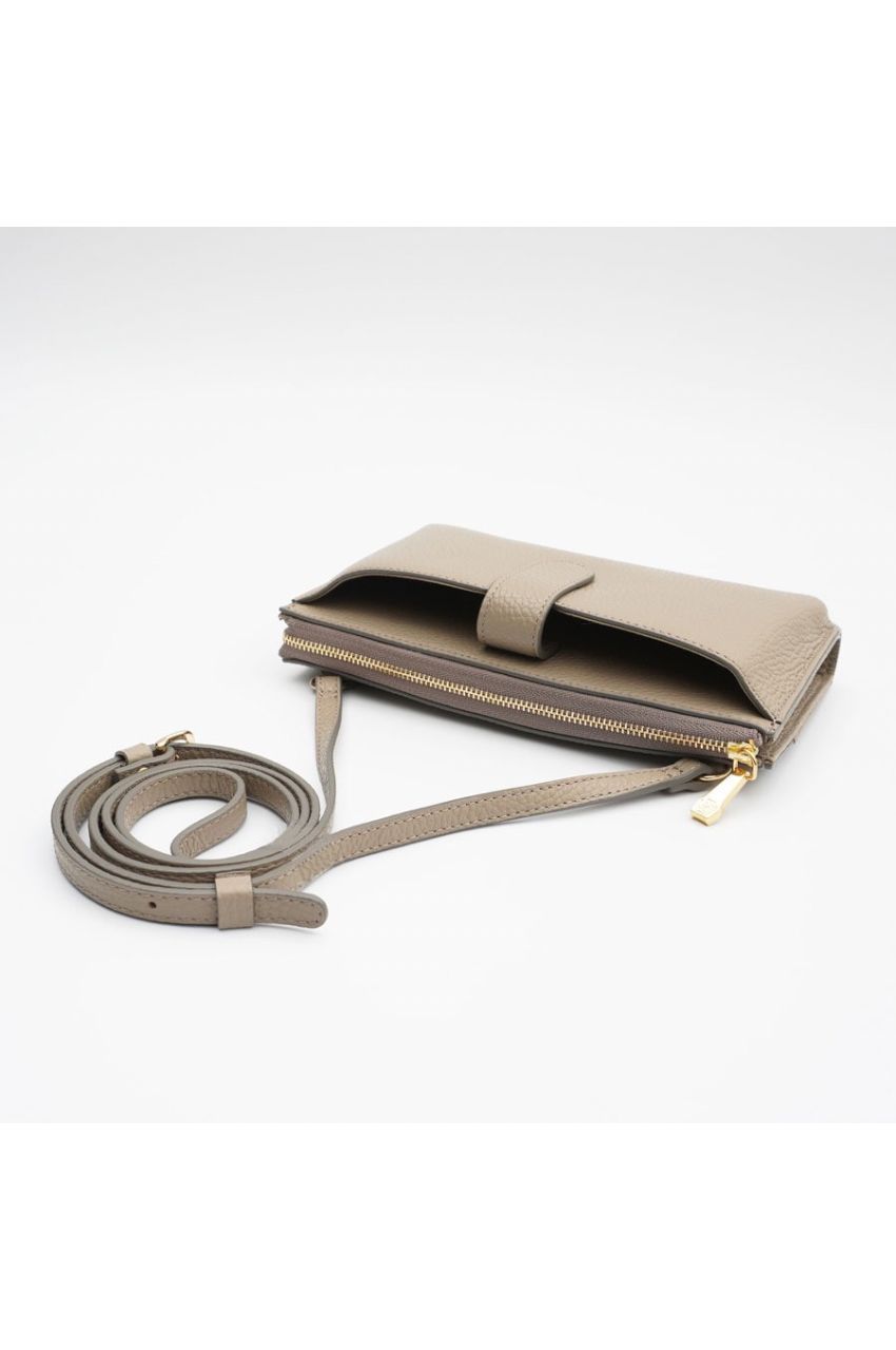 ADRIA / V-1371（Taupe）シュリンク型押しレザー 横型スマートフォンポシェット（トープ）牛革 / アドリア / ショルダーバッグ / マグネット開閉【正規販売店】