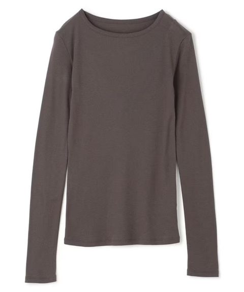 アルビニスタシフォンテレコボートネックカットソー(チャコールブラウン) 綿 / ウォッシャブル / クルーネック / KKUVCA0205