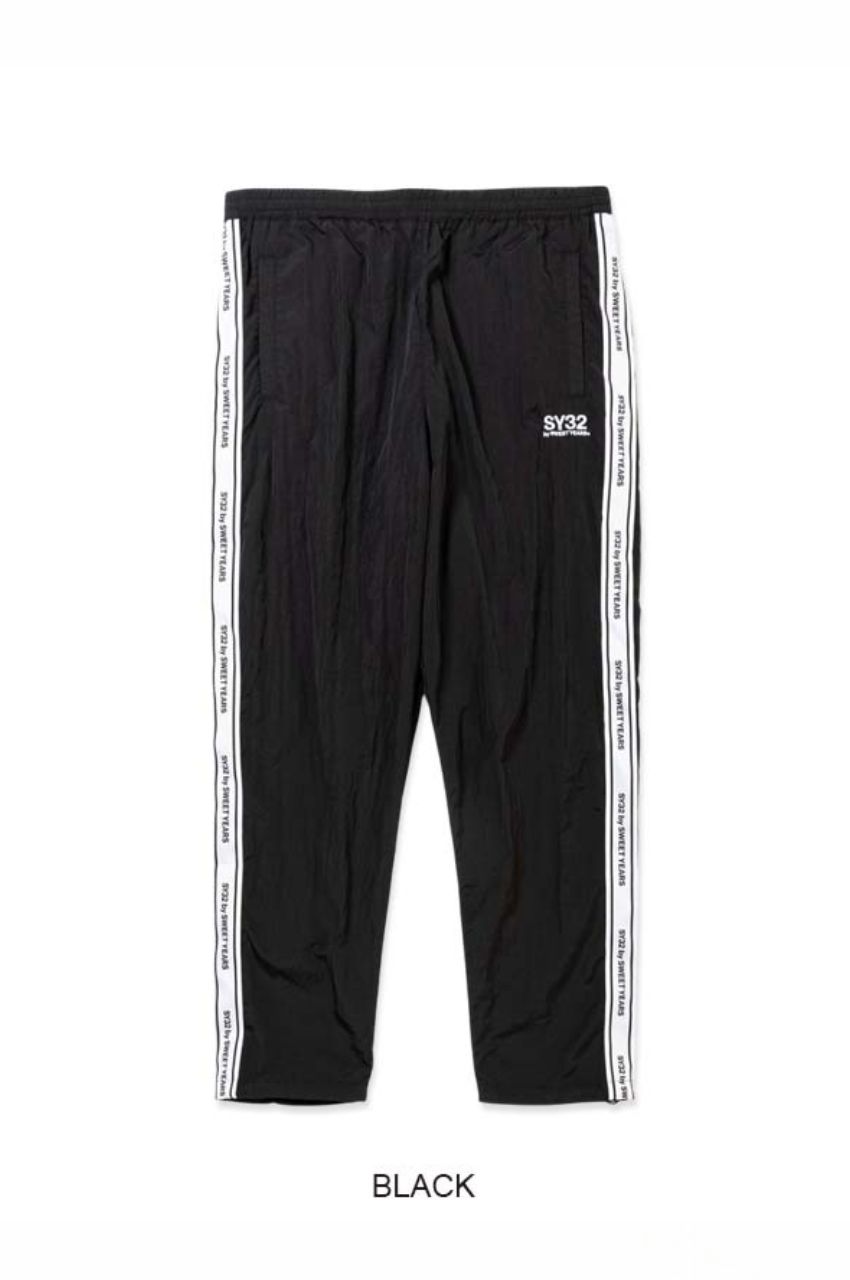 TAPE DESIGN NYLON PANTS  (ブラック) ナイロン / 軽量 / 裾ドローコード付き / セットアップ対応 / 15081RG