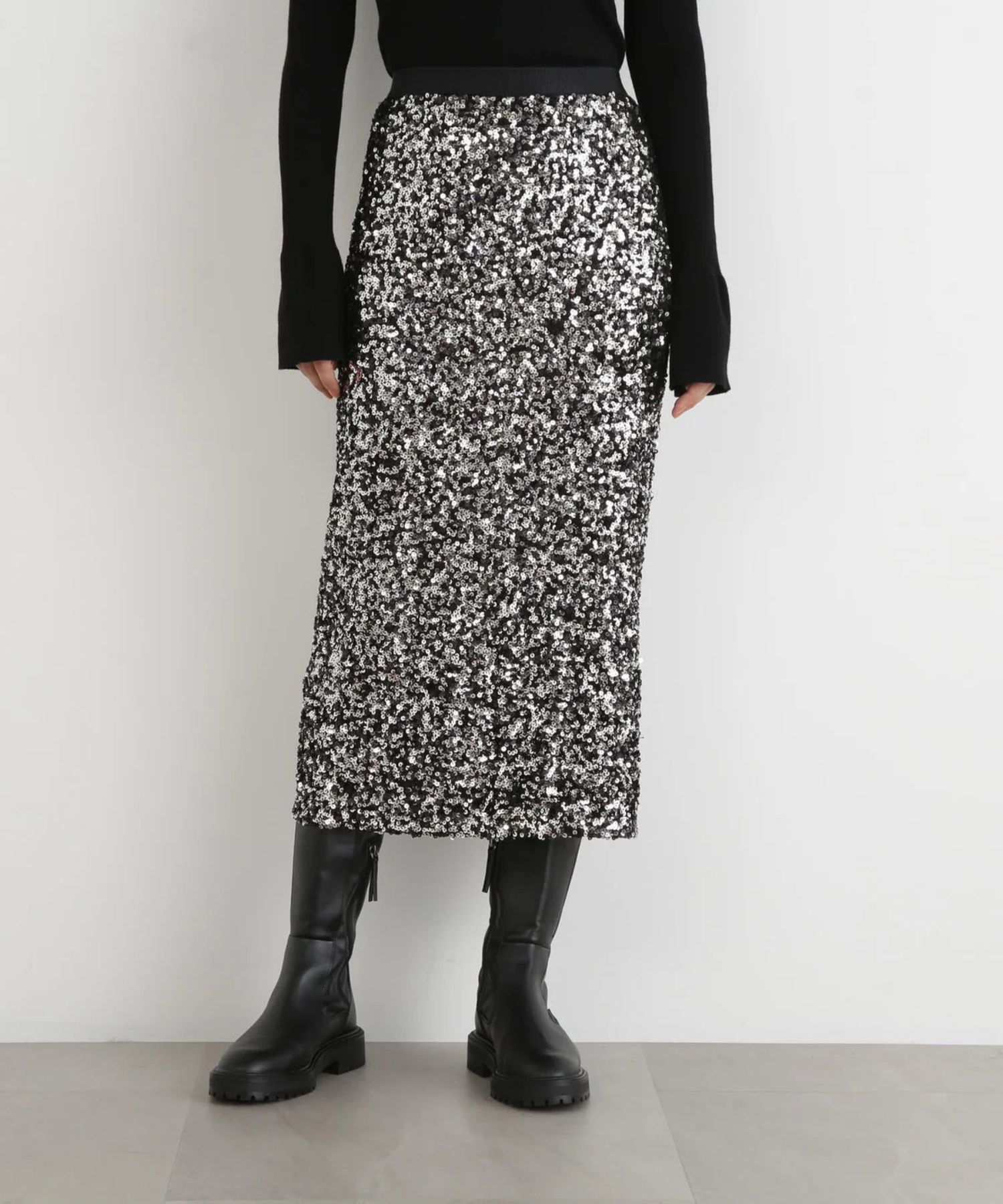 スパンコールスカート(シルバー)ポリエステル / ウエストゴム / ストレッチあり / 0315220109