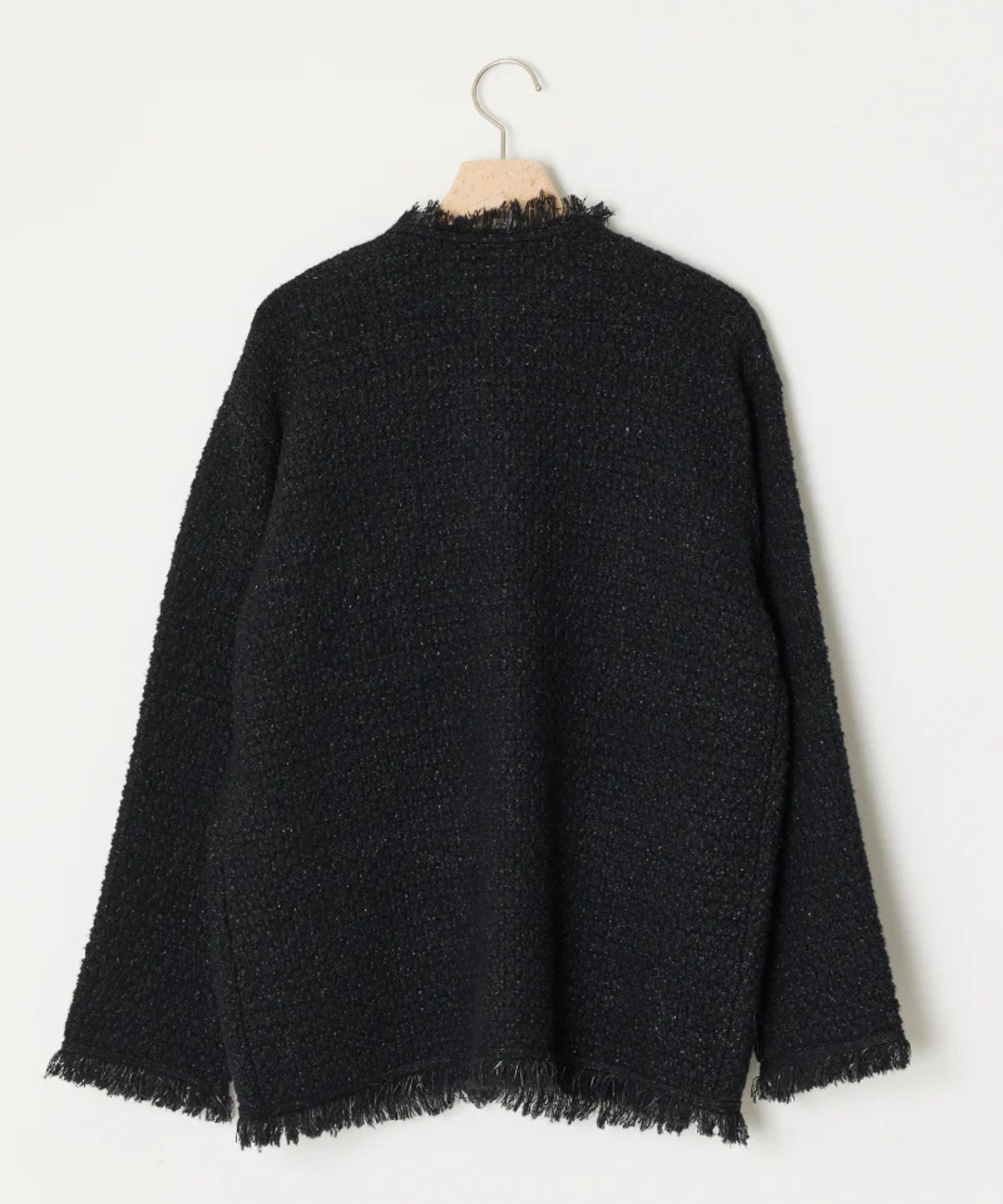 TWEED KNIT JACKET ( BLACK) ポリエステル / 異素材MIX / ノーカラー / 金釦 /ADWS-501-29