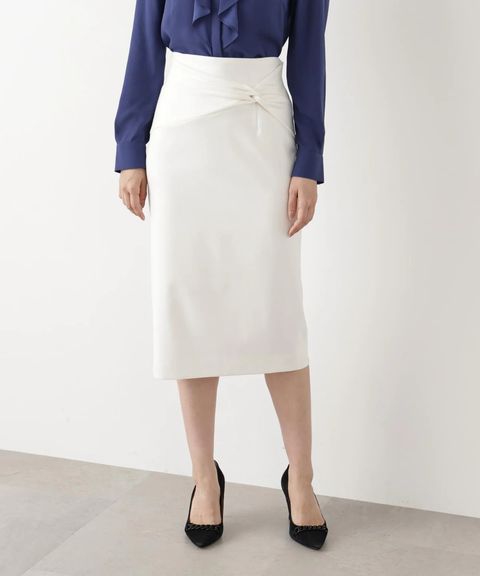 クロスウエストジャージスカート(ホワイト)毛 / 裏地付き / 後ファスナーあき / 後ベンツあり / 0315220107