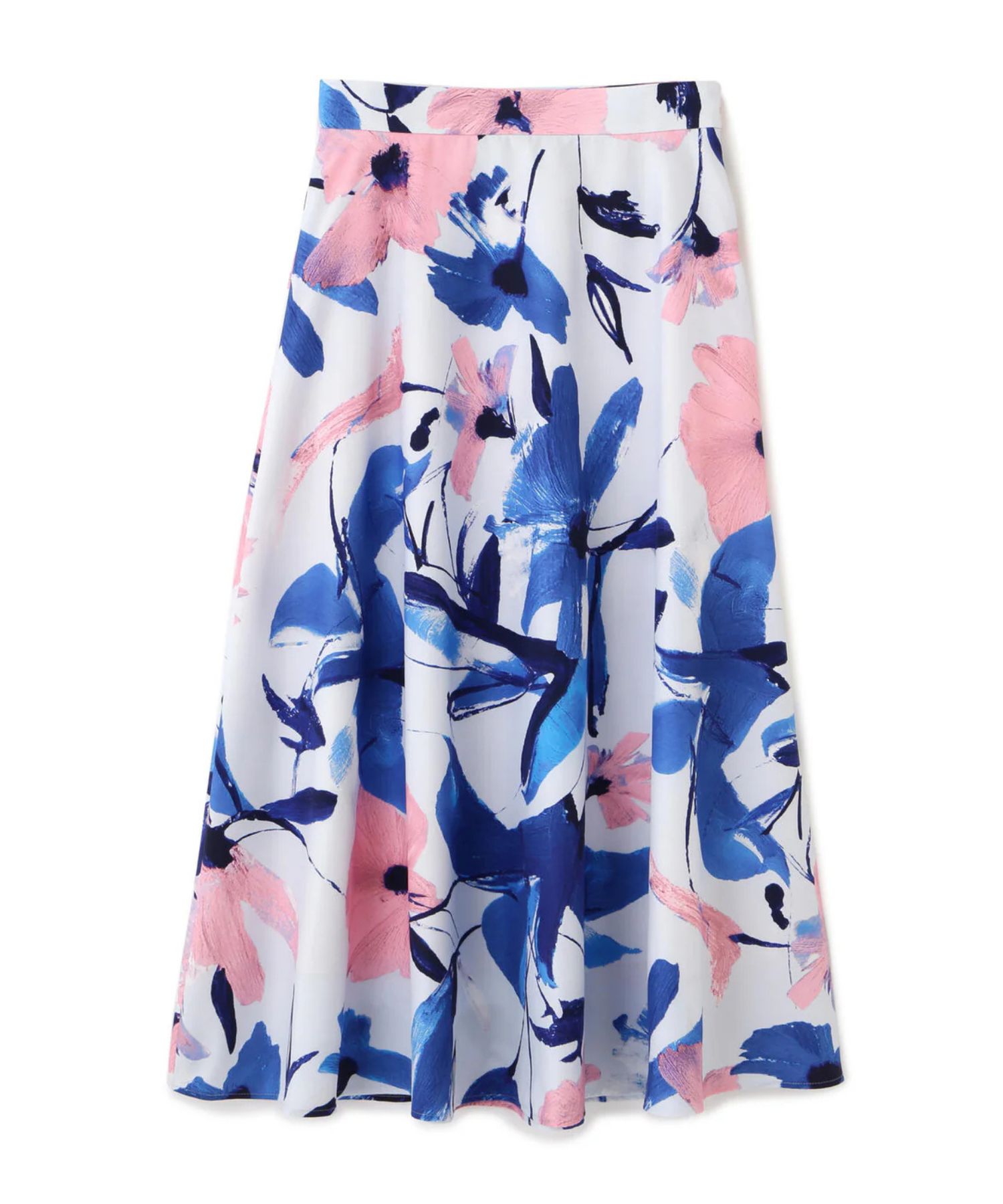 フラワープリントタフタフレアースカート(ブルー系)ポリエステル / ストレッチ無し / 裏地あり / くるぶしくらいの丈 / 脇ファスナーあき / 0316120120