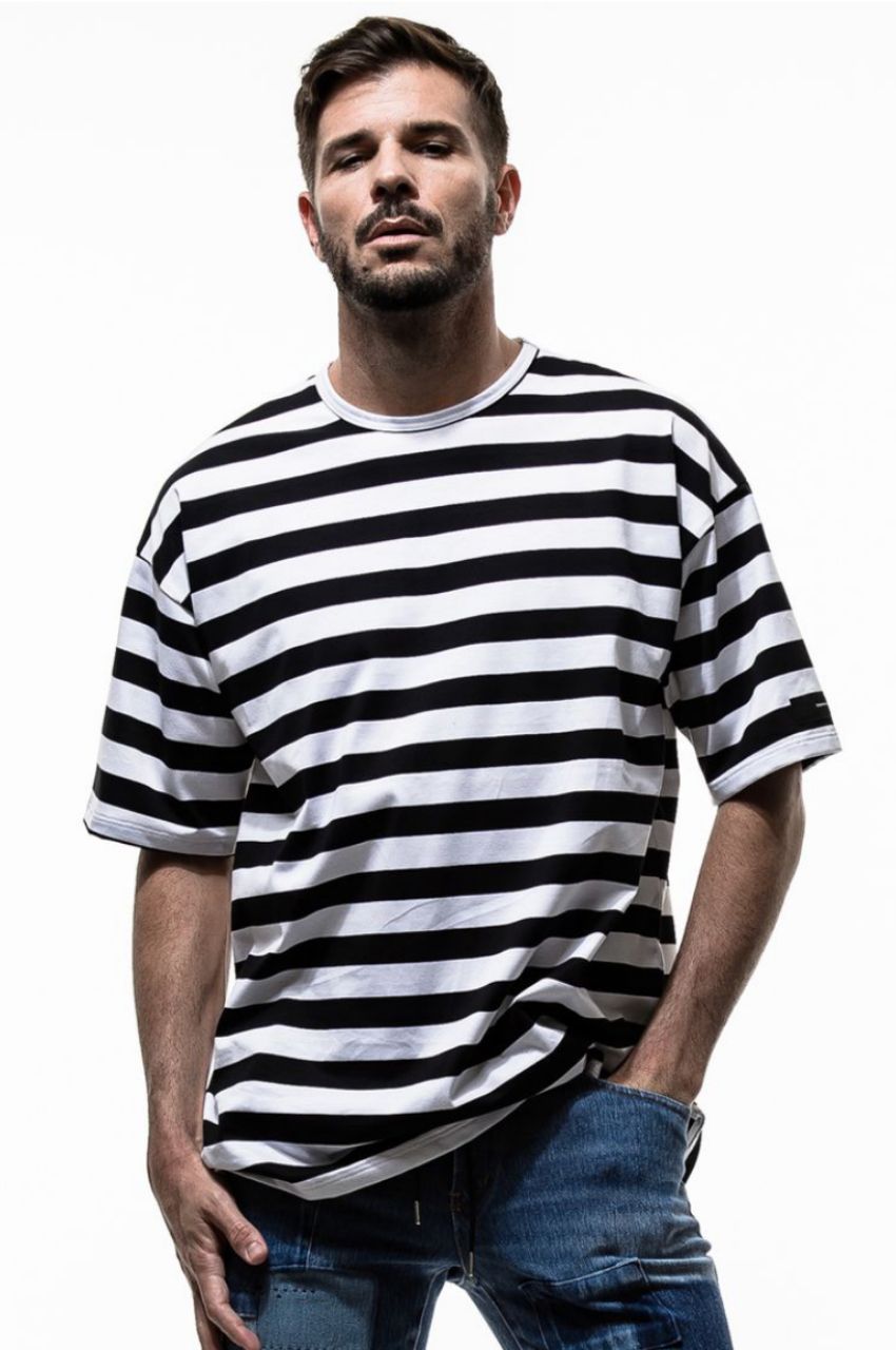 オーバーサイズ クルーネックカットソー / loose jersey tee / ボーダー(太ピッチ)